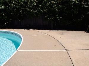 Pool deck raising and leveling Sinking pool deck repaired with polyurethane injection concrete lifting